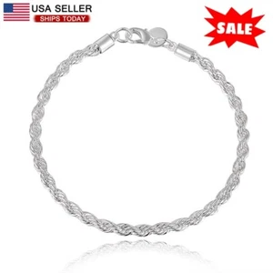Unisex Women's 925 Sterling Silver Bracelet Size 8 Inches 4MM lobster Jewelry US - Picture 1 of 10