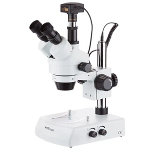 Amscope 3.5X-45X Trinocular Stereo Zoom Microscope 2-Halogen Lights + 3MP Camera - Picture 1 of 7