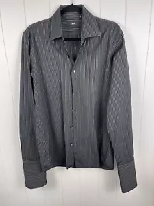 Camisa de vestir Hugo Boss Lawrence X para hombre negra blanca a rayas manga 34/35 cuello 15,5 - Imagen 1 de 9