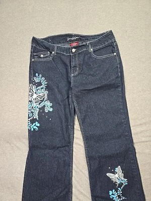 Pantalones de mezclilla Jenny Jo para mujer 15/16 azul grabado bootcut embellecidos mariposas Foto 1 de 4