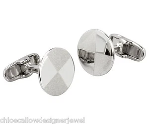 Sterling Silver Cufflinks Round With Engine Turned Sector Design Cuff Link - Picture 1 of 1