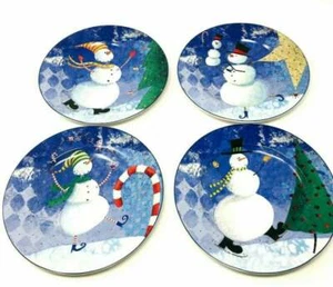 VINTAGE Oneida Christmas Plates 8.25" SNOW PALS Stoneware Zulauf Designs 4-Piece - Picture 1 of 5