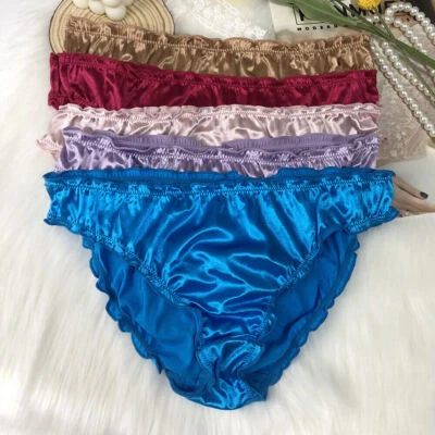 Lot Pack Of 5 Sexy Women Satin Panties Briefs Underwear Nylon High Cut Lingeries - Image 1 of 4
