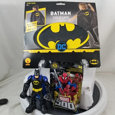 LOTE DE 3 JUGUETES BATMAN Capa Niño 6 Años Talla Única y FIGURA DE ACCIÓN Y BOLSA MARVEL 500 Foto 1 de 4
