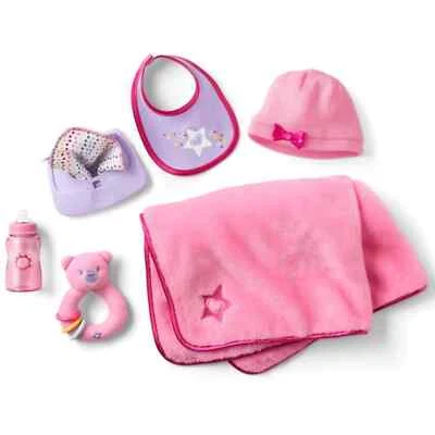 Conjunto de cuidado de bebé American Girl Bitty manta biberón sonajero sombrero limpiar babero accesorios Foto 1 de 4