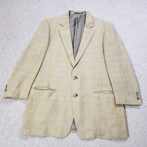 Ermenegildo Zegna Soft Mens Linen Wool Blazer 40 Tan Beige Blue Windowpane Plaid - Picture 1 of 14