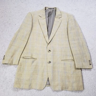 Blazer Ermenegildo Zegna Suave Para Hombres Lino Lana 40 Tostado Beige Azul Ventana Cuadros Foto 1 de 4