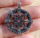 Mens Solid 925 Sterling Silver Amulet Compass North Star Pendant Turkish Jewelry