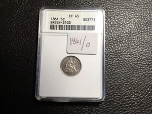 1861/0 Liberty Seated Half Dime ANACS Xf45 BREEN-3102 - Picture 1 of 7