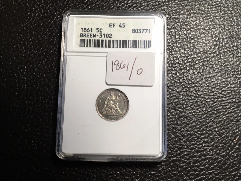 1861/0 Liberty Seated Half Dime ANACS Xf45 BREEN-3102 - Image 1 of 4