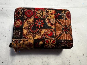 Cork Zippered Wallet Square Geometric Eco Friendly Sustainable Vegan 4 X 3 - Picture 1 of 9