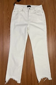 NWT RtA High Rise Straight Leg Distressed Hem Denim Jeans Ivory Size 28 - Picture 1 of 11