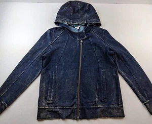 Helmut Lang Damen L Full Zip Hoodie Acid Wash Faux-Denim Blau Sweatshirt Stretch - Bild 1 von 15