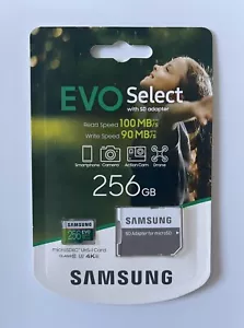 SAMSUNG EVO Select 256GB MicroSDXC 4K UHS-I U3 Memory Card with SD Adapter - Picture 1 of 3