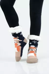 Suéter de lana forrado de blanco zapatillas calcetines renos invierno acogedor NUEVO - Imagen 1 de 5