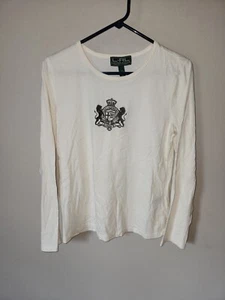 Neu ohne Etikett Ralph Lauren Active LRL Crest Langarmpullover Oberteil Shirt – Damen Large - Bild 1 von 3