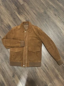 ZARA Brown Suede Leather Jacket Sz L - Picture 1 of 14