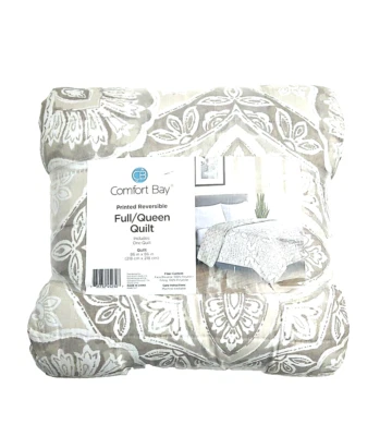 Edredón reversible Comfort Bay tamaño 86 pulgadas x 86 pulgadas 100 % poliéster gris y blanco NUEVO Foto 1 de 4