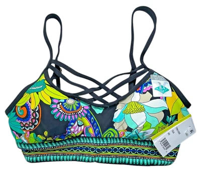 Sujetador deportivo Trina Turk con tiras X pequeño 0 2 verde azulado entrecruzado opcional acolchado superior Foto 1 de 4