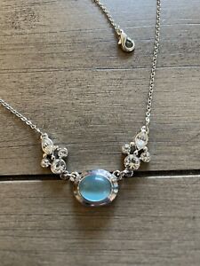 Blue Cats Eye Pendant/Neck Made With Swarovski Crystals-Rhodium Plate