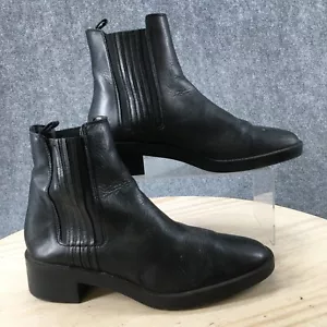 ZARA Boots Womens 41 Casual Pull On Ankle Bootie Black Faux Leather Block Heels - Picture 1 of 18