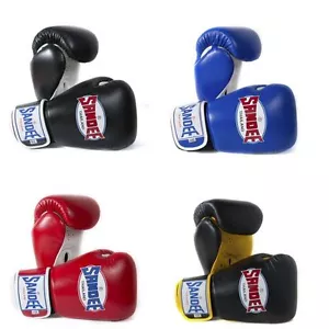 Sandee Boxing Gloves Thai Boxing Blue Black Red 10oz 12oz 14oz 16oz Leather - Picture 1 of 18