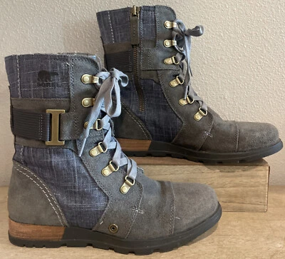 Usado en excelente estado! Botas de Combate Sorel Major Carly NL2158 Gris y Azul Denim Mujer Talla 7 Cremallera Foto 1 de 4