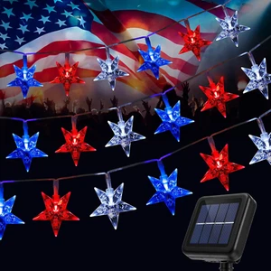 Solar 4Th of July String Lights, 100 Stars and 39.4FT Outdoor Waterproof Red Whi - Picture 1 of 7