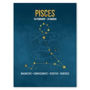 ZODIAC STAR SIGN BIRTHDAY ASTROLOGY BLUE PISCES ART PRINT POSTER HP3062 - Bild 1 von 2