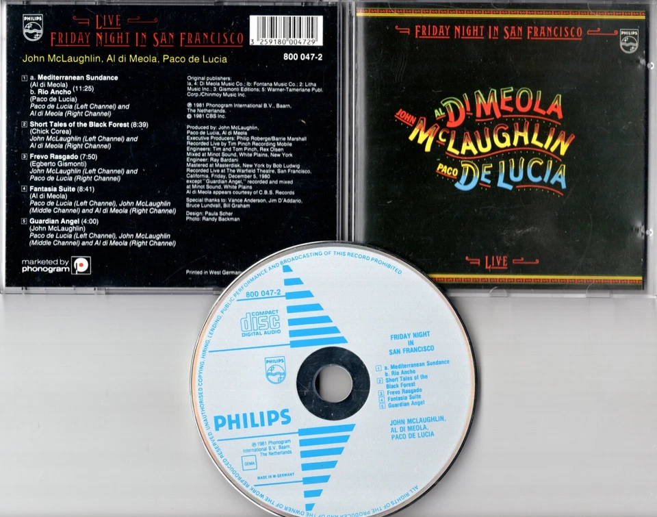 Al Di Meola CD FRIDAY NIGHT IN SAN FRANCISCO © 1983 Philips rare Turquoise Arrow - Bild 1 von 1