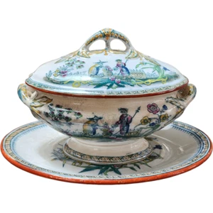 Plato para servir cubierto de chinoiserie blanco Edge Malkin & Co Chang con placa base - Imagen 1 de 5
