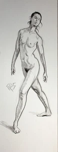 Original Female Charcoal on paper life Drawing nude Girl woman artwork realism - Picture 1 of 1