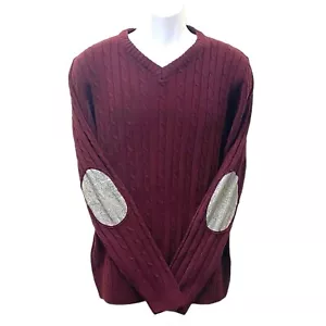 OFFICERS CLUB Augerbine Cable Knit Sweater Crewneck Elbow Patch Fair Isle Size L - Picture 1 of 10
