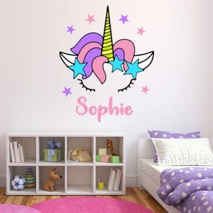 Custom Name Pink Star Unicorn Wall Sticker Personalised Kids Room Decal WS-50989 - Picture 1 of 15