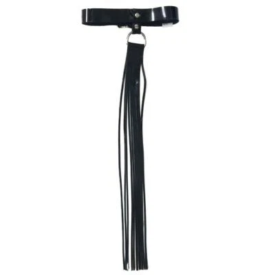 Gargantilla de vinilo con flecos anillo en D tachonado cierre de hebilla cuello ajustable negro V9810 Foto 1 de 3