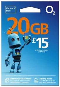 O2 Sim Card Pay As You Go £15 20GB Bundle 3 in1 Micro Nano PAYG DATA ROLLOVER 02 - Picture 1 of 3