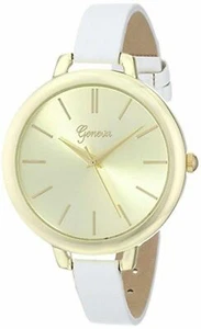 NEW Geneva 8179E-GEN Womens Sunburst Dial Petite White Leather Yellow Gold Watch - Picture 1 of 3