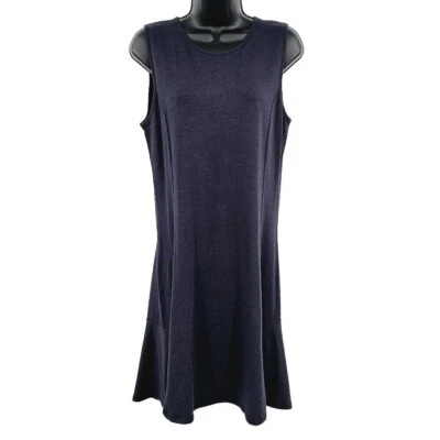 Tahari Tank Dress L Dark Blue Sleeveless Drop Waist Soft Stretch Knit Zip Back - Image 1 of 4