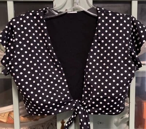 Johnny Was Black White Polka Dot Tie Front Swim Top- NWOT Size S - Picture 1 of 5