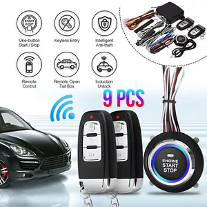 9pcs Car Keyless Entry Engine Start Alarm System Push Button Remote Starter USA - Picture 1 of 11