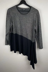 Alfani Top Womens Size 2X Gray Black 3/4 Sleeve Metallic Asymmetrical Hem Flashy - Picture 1 of 8