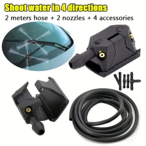 2pcs Car Front Windscreen Wiper Arm Washer Nozzle Jets 4 Way With 2m Pipe Hose - Picture 1 of 6