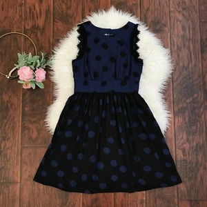 Anthropologie Größe 2 Core Lynn Calter blau schwarz gepunktet ärmelloses Kleid - Bild 1 von 5