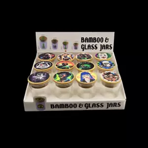 3 pc -Glass Jar with Bamboo Lids 50mm x 68mm - Assorted designs - Picture 1 of 14