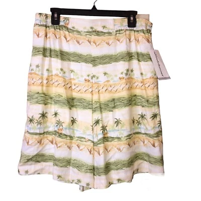 Alfred Dunner Hawaiian Palm Tree Pull On Shorts Green Tan 14 - Image 1 of 4