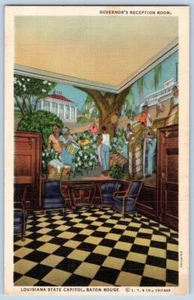 1940-50s BATON ROUGE LA GOVERNORS RECEPTION ROOM STATE CAPITOL BUILDING POSTCARD - Picture 1 of 2