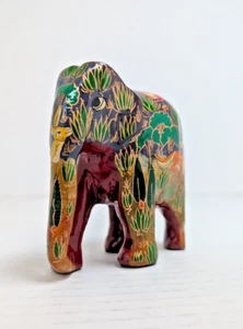 Pappmaché Elefant Indien Kaschmir handbemalte Tierfigur Statue 5 Zoll - Bild 1 von 10