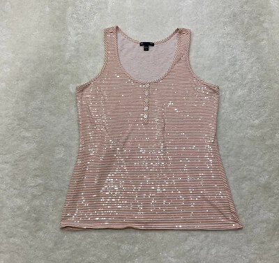 Gap женщин размер S без рукавов оранжевый и белый в полоску блестки Henley Майка  - Изображение 1 из 4