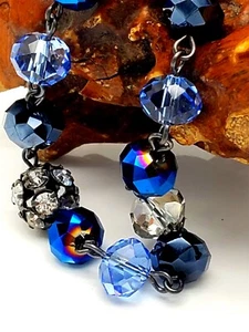 Trifari Blue Beaded Crystal Opera Necklace - Picture 1 of 16