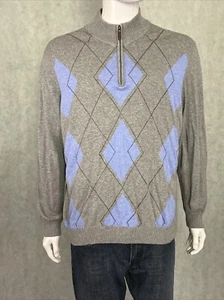 Club Room Sweater Mens Size XL Gray Blue Argyle 1/2 Zip Pima Cotton - Picture 1 of 13